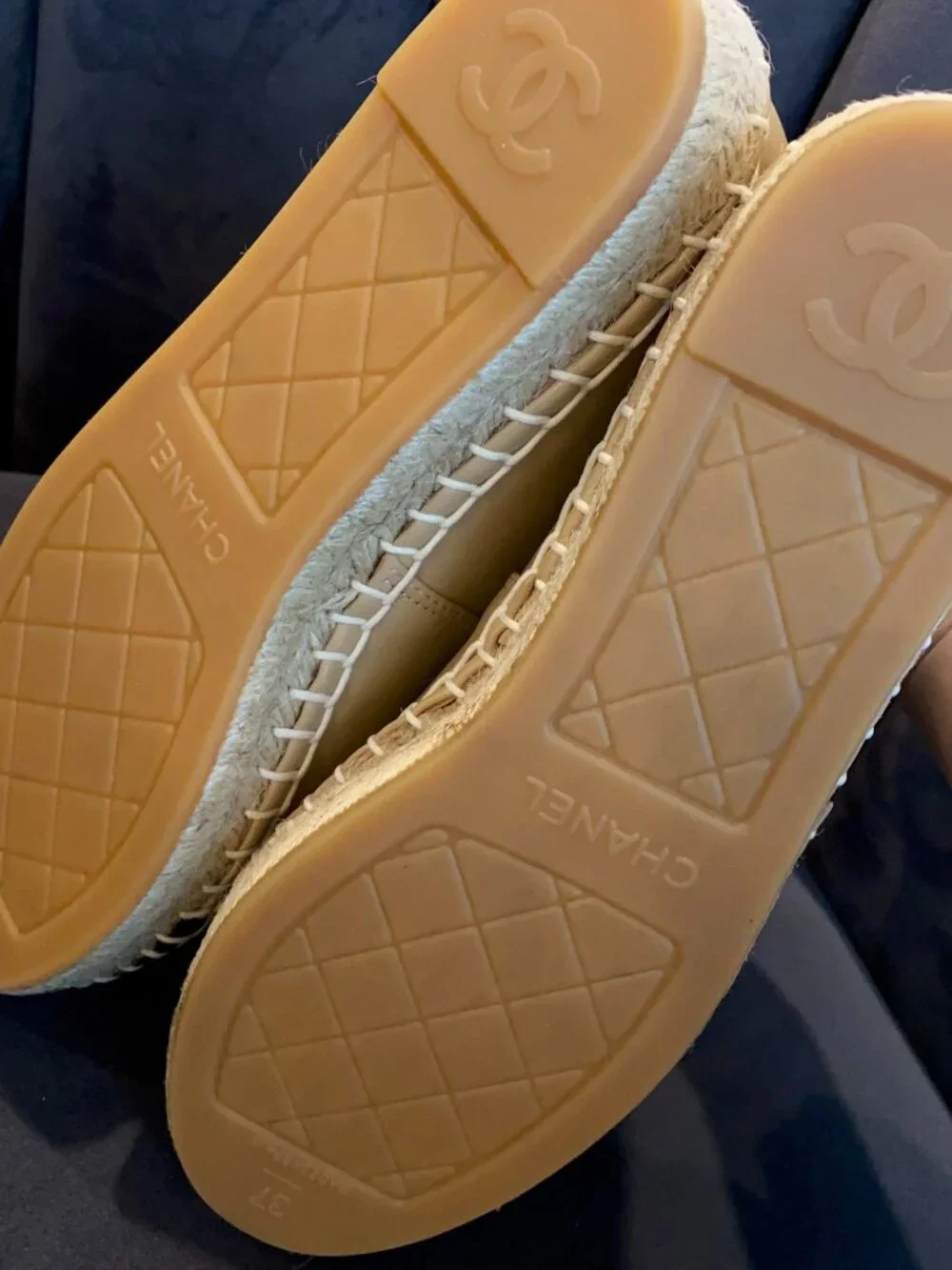 Chanel Beige/Black Lambskin Espadrilles